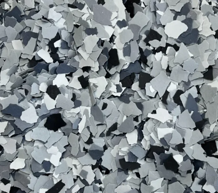 Nightfall — deep charcoal and black flake blend for dramatic floor coatings