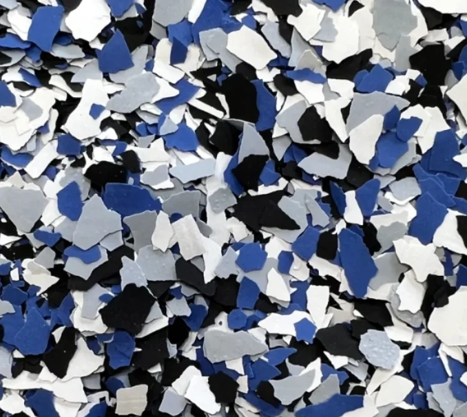 Orbit — cool grey and blue chip color for modern garage floor coatings