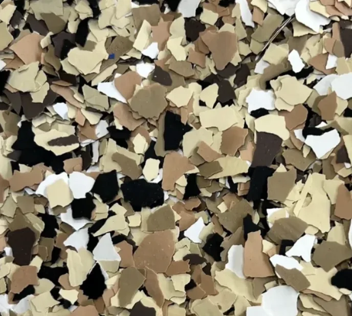 Saddletan — warm tan and brown decorative chip blend for polyaspartic floors
