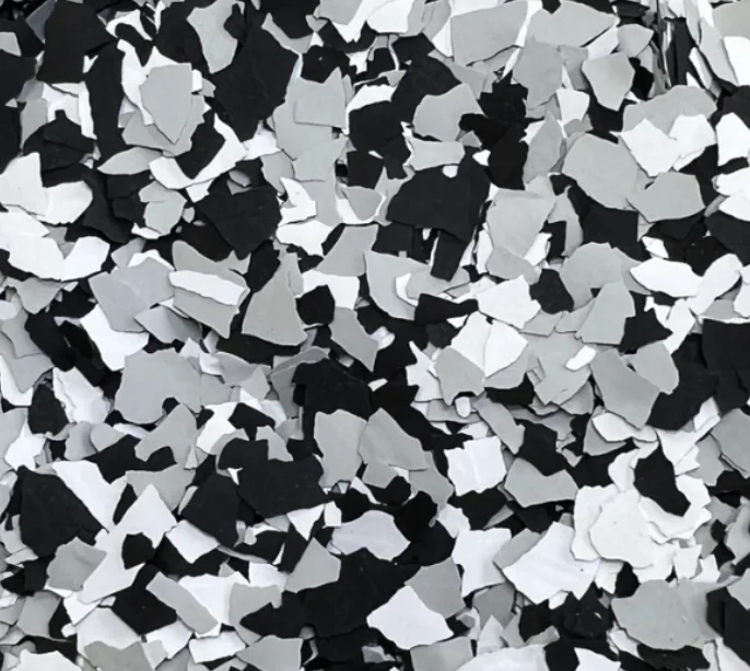 Tuxedo — bold black and white flake blend for high-contrast garage floors