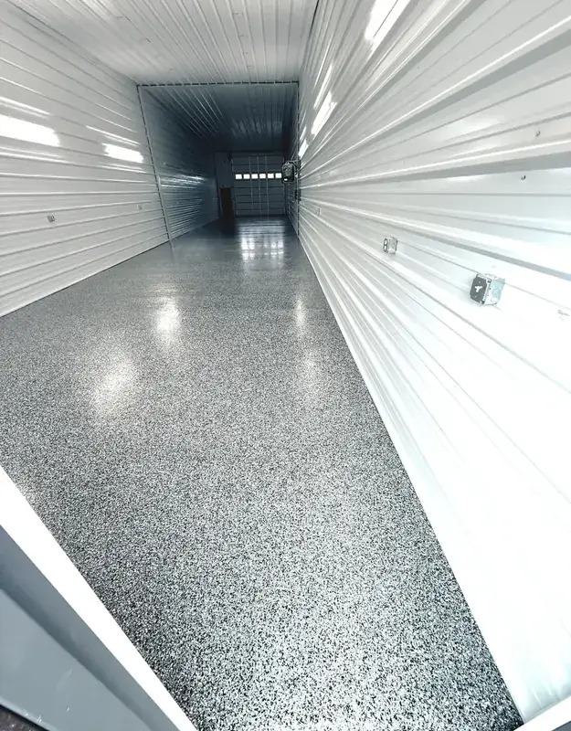 RV storage facility with durable polyaspartic floor coating installed by Rhino Coatings